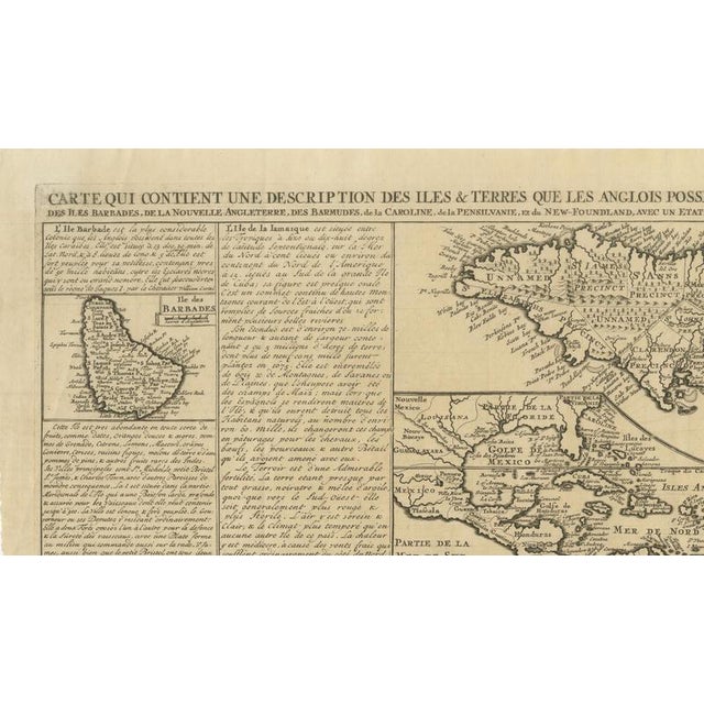 Paper French Colonial America Map with Jamaica, Barbados and Carolina, 1719 For Sale - Image 7 of 12