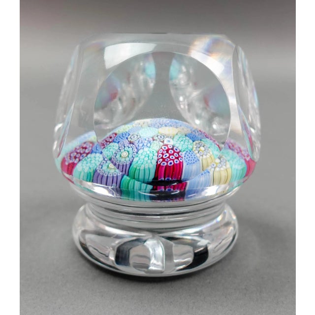 Whitefriars 1974 Millefiori Complex Close Pack Concentric Canes Faceted Art Glass Pedestal Paperweight. Makers Mark:...