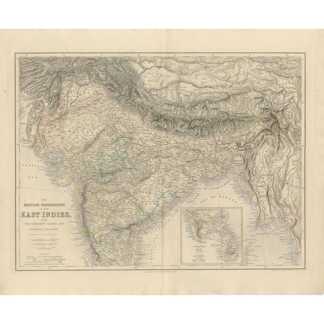 Antique Map of British India with Ceylon Continuation Inset, 1860 For Sale - Image 3 of 8
