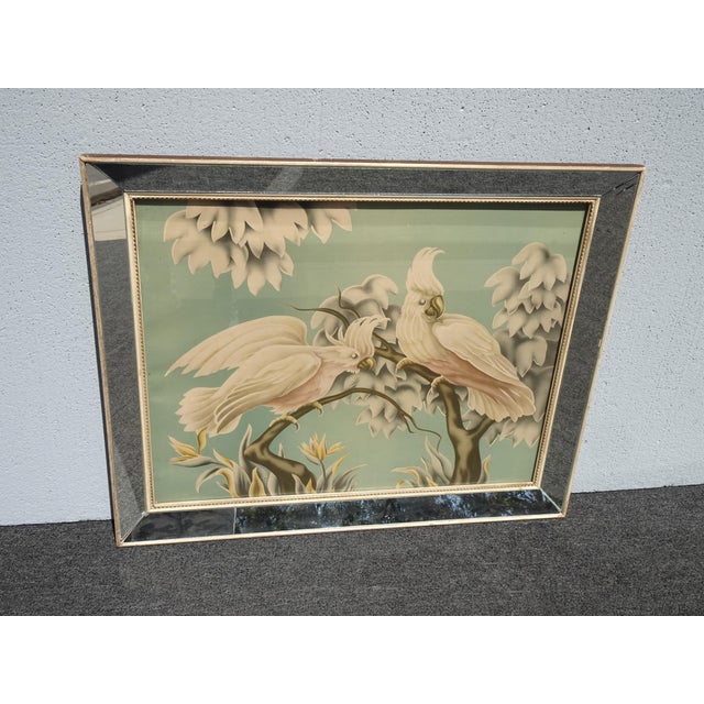 1970s Vintage Mid Century Cockatoos Lithograph Picture Print by Turner in Mirror Frame For Sale - Image 5 of 12