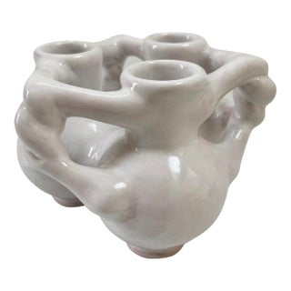 1990s "Unity" White Ceramic Italian Bud Vase or Candle Holder For Sale