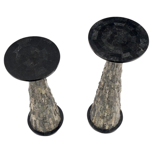 Polished & Rough Stone Tiles Cone Shape Non Matching Pedestals - A Pair For Sale - Image 9 of 12