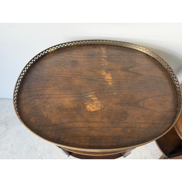 Wood Vintage Baker Furniture French Regency Style Tambour Door Nightstands With Pierced Brass Gallery – A Pair For Sale - Image 7 of 12