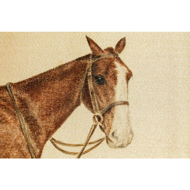 Rare Pair Antique English Horse Portraits on Silk Hand Painted Equestrian Sporting Art Home Decor For Sale In New York - Image 6 of 17