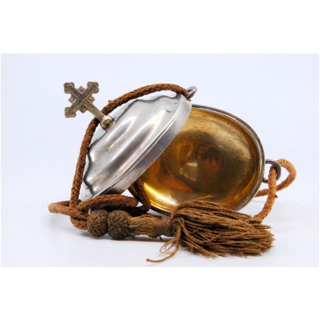 Silver Pyx with Cross on the Lid and Suspension Cord For Sale - Image 3 of 9