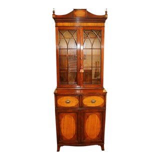 1920s ​Petite English George III Style Mahogany Satinwood Inlaid Secretary Desk For Sale