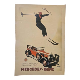 Art Deco Mercedes Benz Automobile Advertising Poster, 1930s For Sale