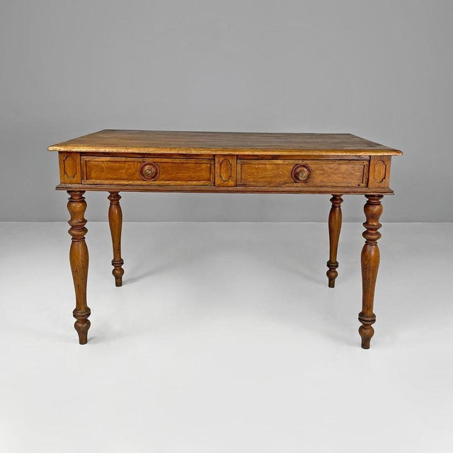 Italian Wooden Table with 2 Drawers and Turned Legs, 1800s For Sale - Image 5 of 18