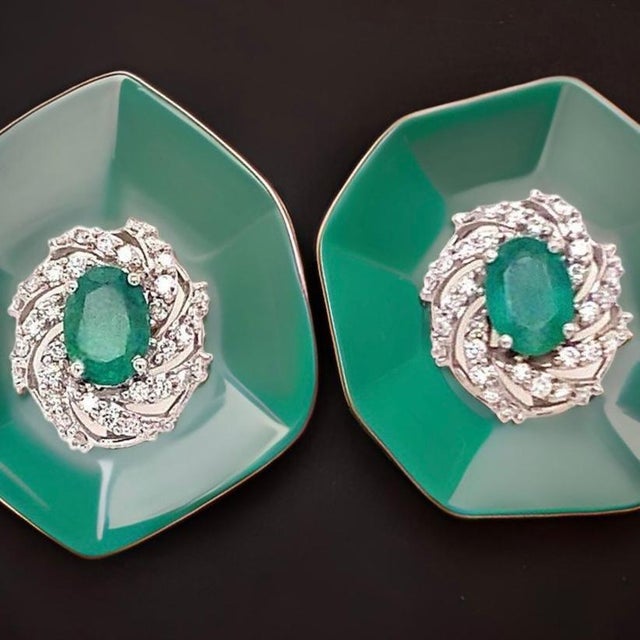 Diamond Emerald Earrings 14 Karat White Gold 2.17 TCW Certified For Sale - Image 11 of 14