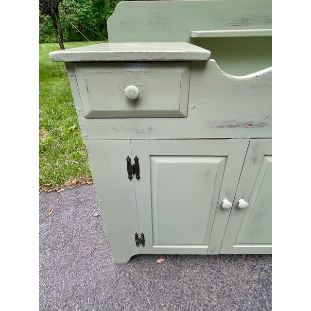 Olive Restored Mid-Century Country Style Sage Green Dry Sink For Sale - Image 8 of 13