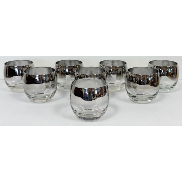 Metal Vintage Dorothy Thorpe Silver Fade Roly Poly Glasses Set of 8 in Caddy For Sale - Image 7 of 11