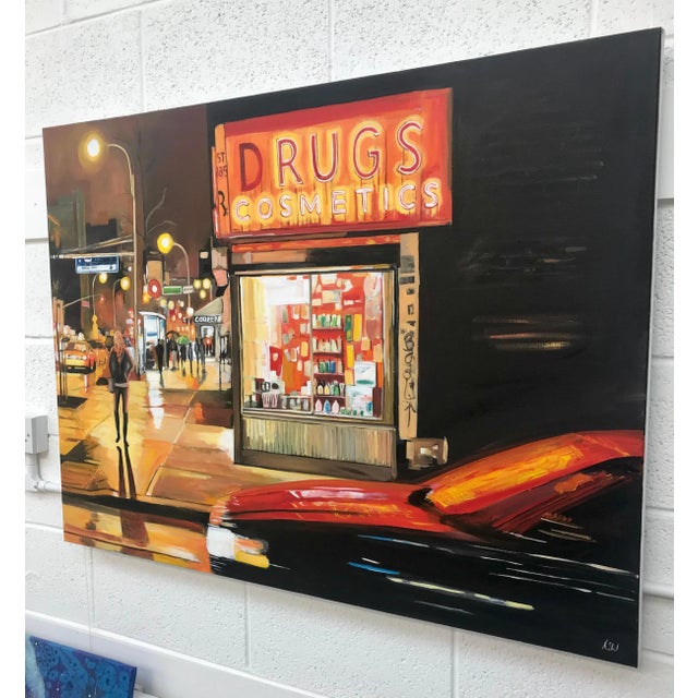 Angela Wakefield New York City Street Corner Painting With Female Figure at Night by Leading British Urban Landscape Artist, 2017 For Sale - Image 4 of 4