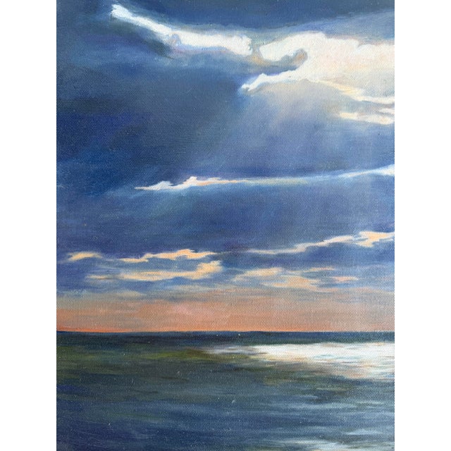 American Signed C. Stein Seascape Oil Painting – Atmospheric Coastal Sunset For Sale - Image 3 of 11
