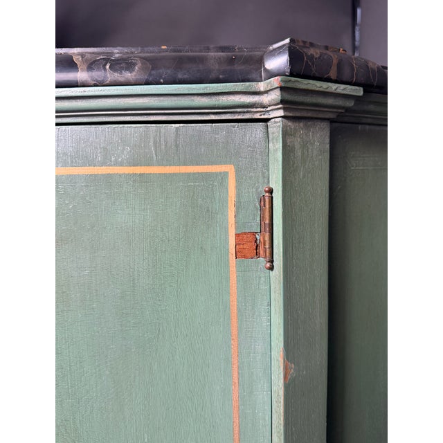 Vintage Neoclassical Green & Gold Painted Sideboard / Buffet With Black Marble Top For Sale - Image 11 of 12