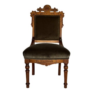 1900s Antique Side Chair With Velvet Upholstery For Sale