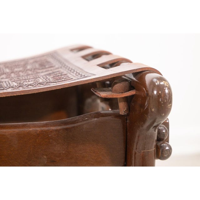 Late 20th Century Handmade Ottoman With Embossed Leather Seat by Angel Pazmino From Ecuador For Sale - Image 5 of 6