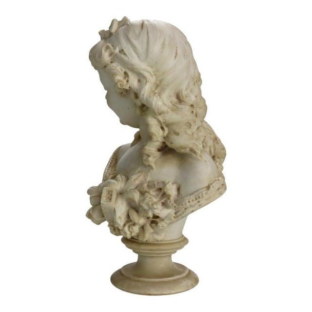 Italian Classical Carved Alabaster Bust of a Maiden With Flowers by P. Bazzanti For Sale - Image 9 of 13