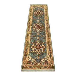 Heriz Runner 2’4” X 7’10” Blue Wool Traditional Hand-Knotted Oriental Rug For Sale