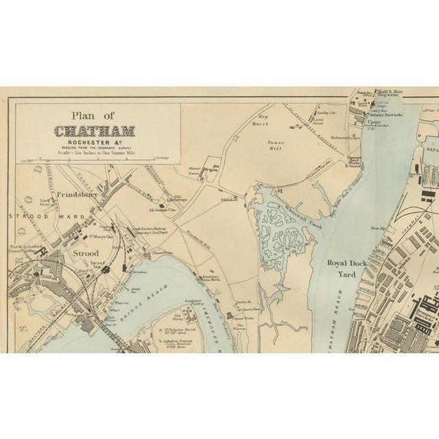 Decorative Map of Chatham, Rochester and Gillingham, Naval Dockyard Plan, 1885 For Sale - Image 3 of 9
