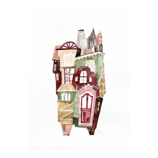 Town House New York - Original New York Architectural Watercolor Painting on Paper For Sale