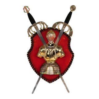 Vintage Spanish Revival Medieval Knight Coat of Arms Wall Plaque For Sale