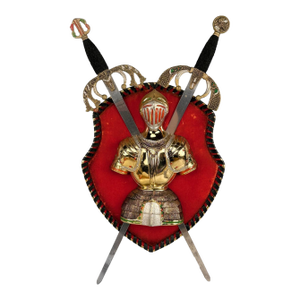 Vintage Spanish Revival Medieval Knight Coat of Arms Wall Plaque