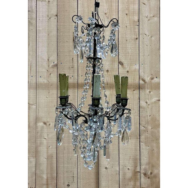 Antique Five-Light Bronze and Crystal Chandelier, 1900s For Sale - Image 4 of 4