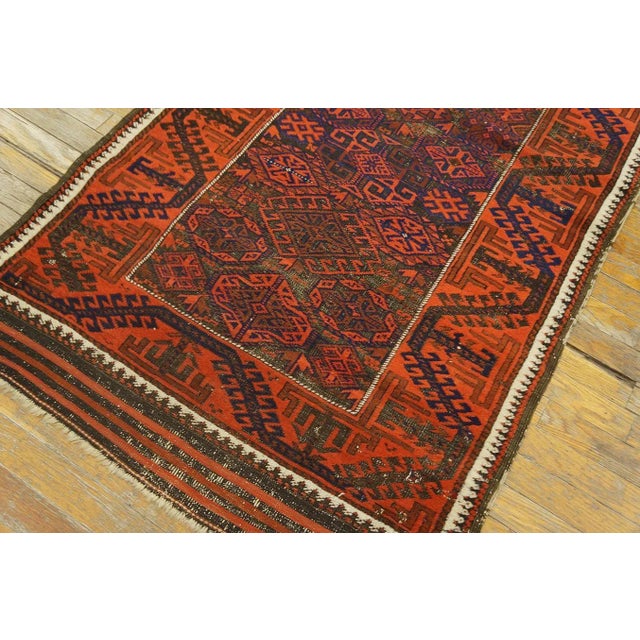 Raspberry Red Incredible Red-Raspberry Background Color With Geometric Design Antique Persian Baluch Rug For Sale - Image 8 of 12
