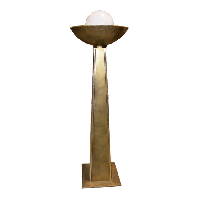 1970s Mid-Century Modern Attributed to Belgochrom Mid Century Brass Tall Uplighter Floor Lamp W/ Glass Globe For Sale