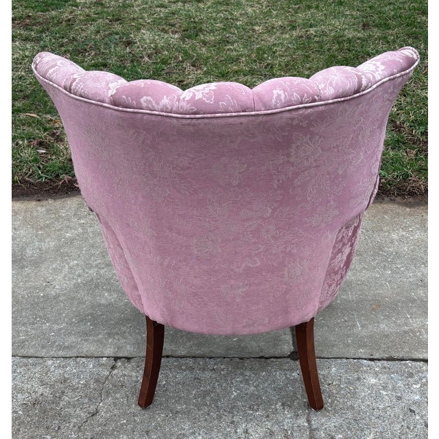 Vintage Pink Floral Channel Back Upholstered Chair For Sale - Image 9 of 13