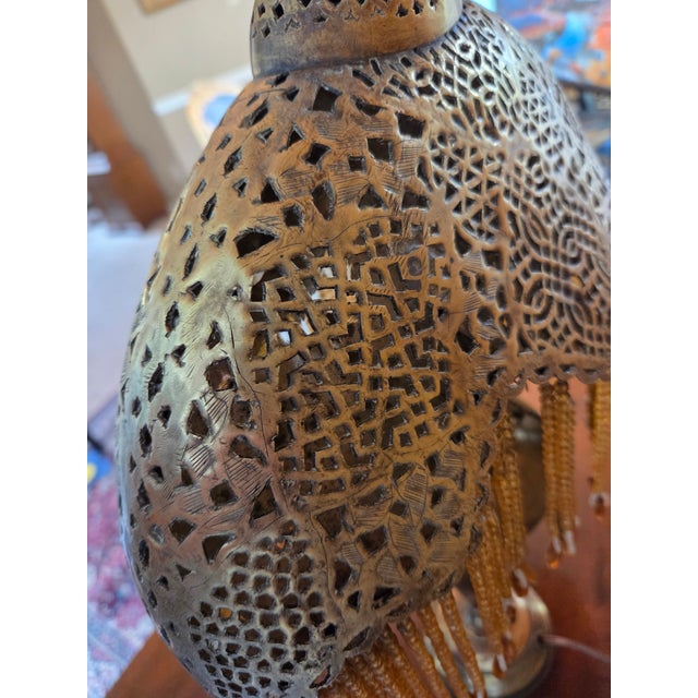 Brass Antique Moorish Moroccan Pierced Brass Table Lamp For Sale - Image 8 of 14