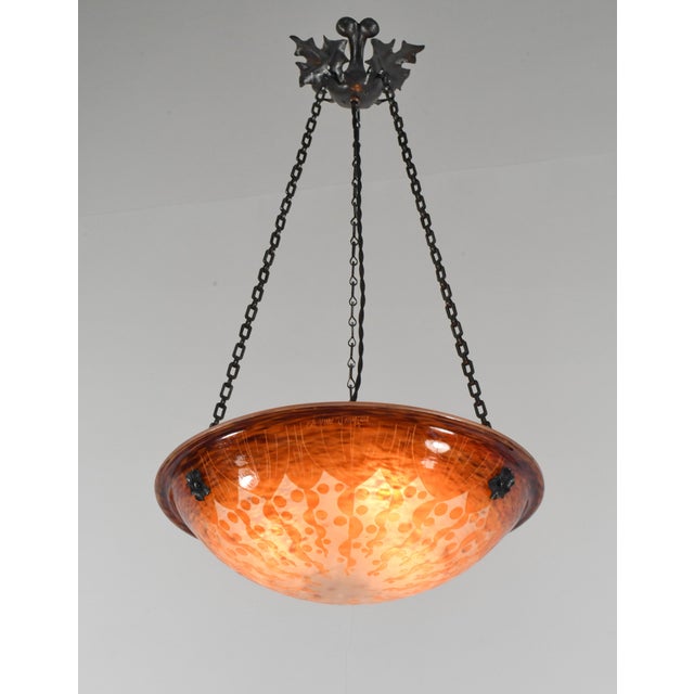 Art Deco French Art Deco Pendant Light by Le Verre Francais Schneider - 1925 Cameo Chandelier France For Sale - Image 3 of 11