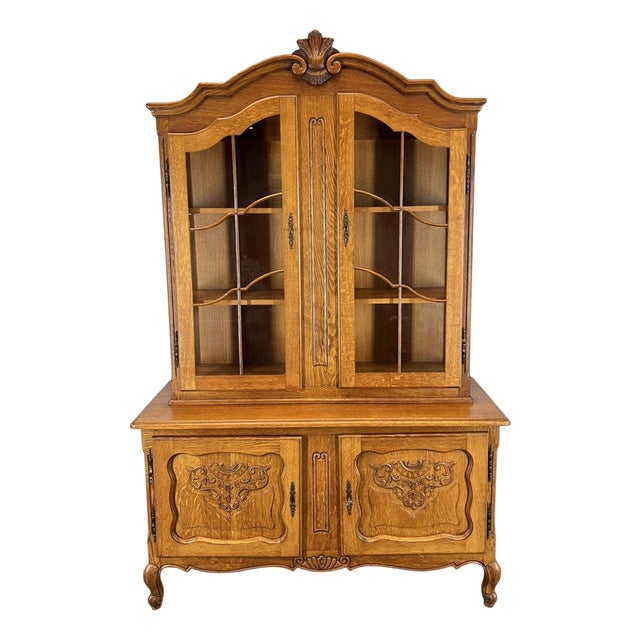 Vintage French Louis XVI Style Oak Display Bookcase For Sale