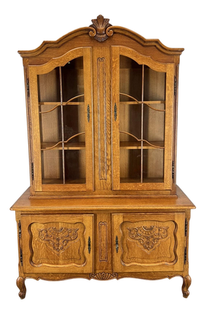 Vintage French Louis XVI Style Oak Display Bookcase