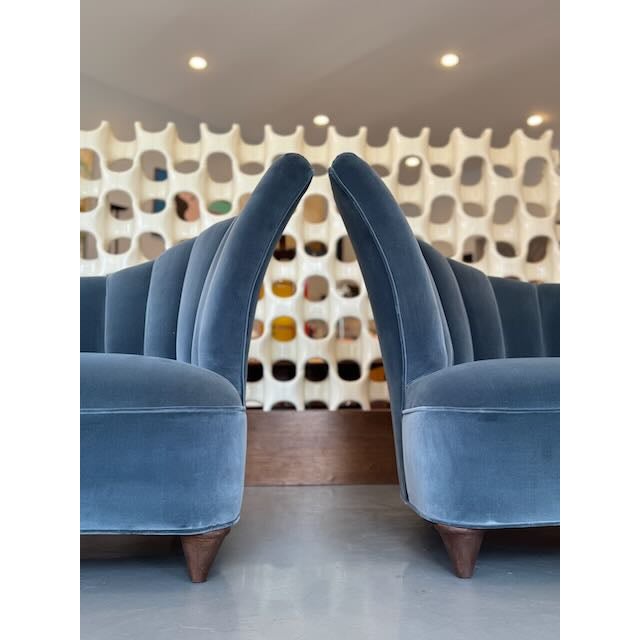 Cornflower Blue Vintage Pair of Art Deco Style Velvet Chairs For Sale - Image 8 of 15