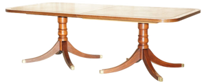 Flamed Hardwood 8-12 Person Extending Dining or Library Table with Green Leather Top