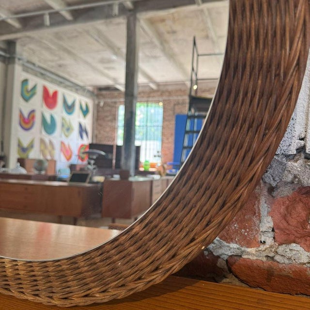 Vintage Danish Round Wicker Mirror, 1960s For Sale - Image 3 of 6