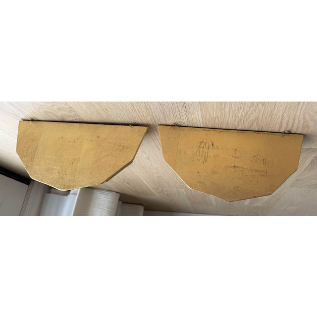 1970s Pair of Large Vintage Gilt & Ebonized Wood Wall Brackets For Sale - Image 5 of 9