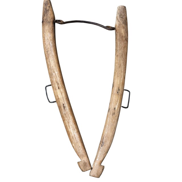 1900 - 1909 Antique Double Horse Collar Harness, Wood, Iron, Brass Yoke, Primitive, Wall Hanging, 1900s For Sale - Image 5 of 7