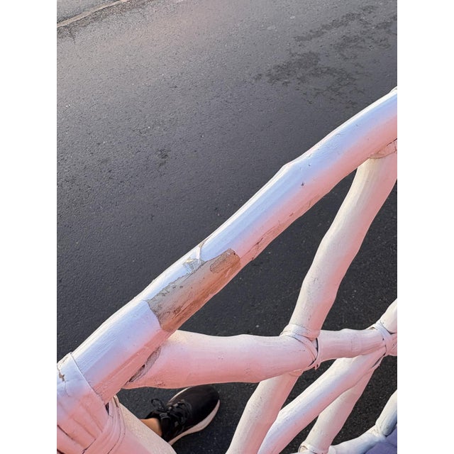 2000 - 2009 Pair of White Faux Bamboo Chippendale Armchairs With Blue Cushions For Sale - Image 5 of 8