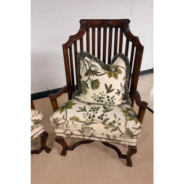 1980s 1980s Pair of Hand Carved High Back Slatted Chairs From Baker Furniture For Sale - Image 5 of 11