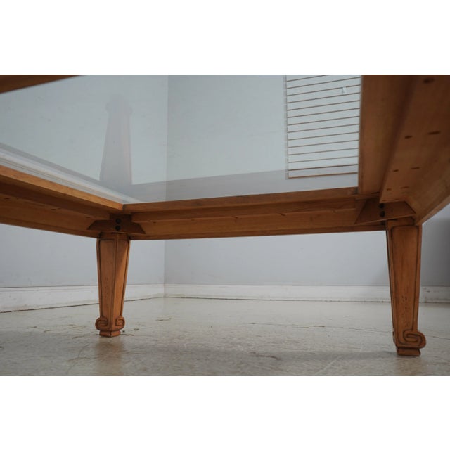 Glass & Carved Wood Square Cocktail Coffee Table For Sale - Image 14 of 14