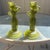 Vintage Fostoria Satin Glass Figural "Rebecca at the Well" Candlesticks in Olive Green. Elevate your tablescape or...
