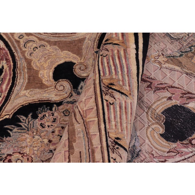 Textile Organic Floral 1990's Persian Black/Black Wool Rug - 9'2'' X 12'5'' For Sale - Image 7 of 9