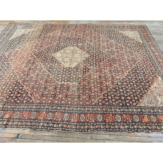 1920s Traditional Red Rust Field Medallion Antique Tabriz Handknotted Wool Room Size Rug 9' 3"x12' 3"