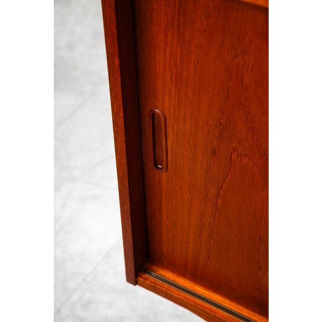 Mid Century Modern Credenza Media Cabinet Teak Sliding Door Compact Denmark For Sale - Image 9 of 12