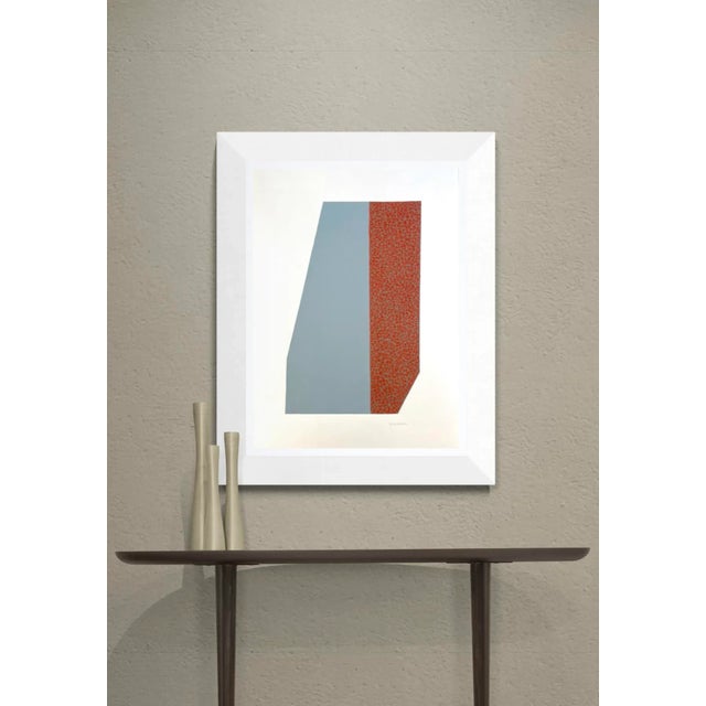 Add color and interest to your contemporary space. Here is an original painting with opposing geometric shapes filled with...
