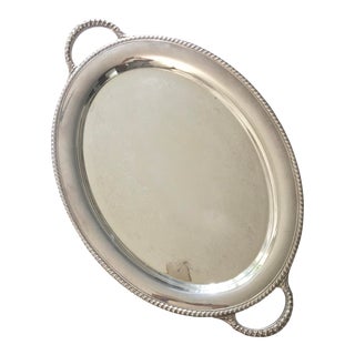 Vintage Oval Silver Plated Tea Tray With Handles For Sale