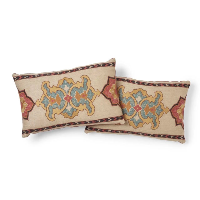 Contemporary Schumacher Temara Embroidered Print Pillow in Spice For Sale - Image 3 of 9