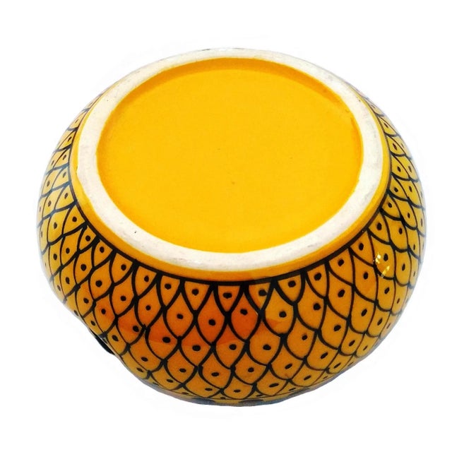 Boho Chic Handcrafted Curry Yellow Ceramic Yarn Bowl For Sale - Image 4 of 5